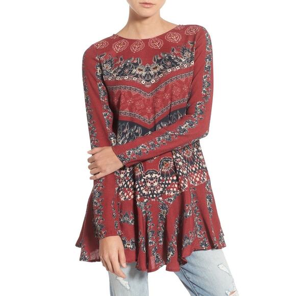 Free People size Large Smooth Talked Open Back Ruffle Hem Bohemian Tunic Dress - Picture 2 of 12